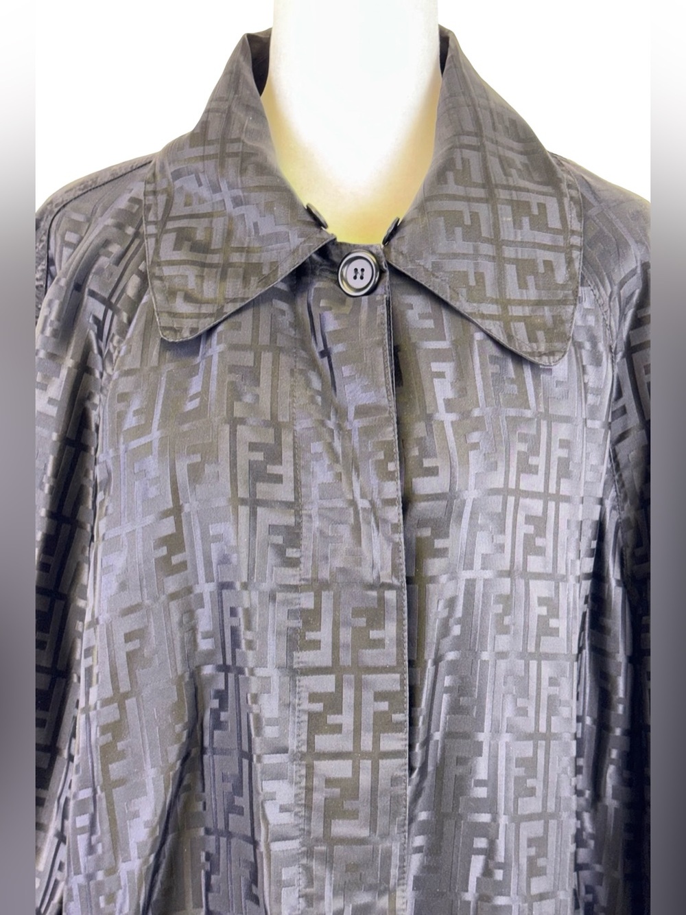 FENDI ZUCCA MONOGRAM BLACK TRENCH COAT - Picture 2 of 8